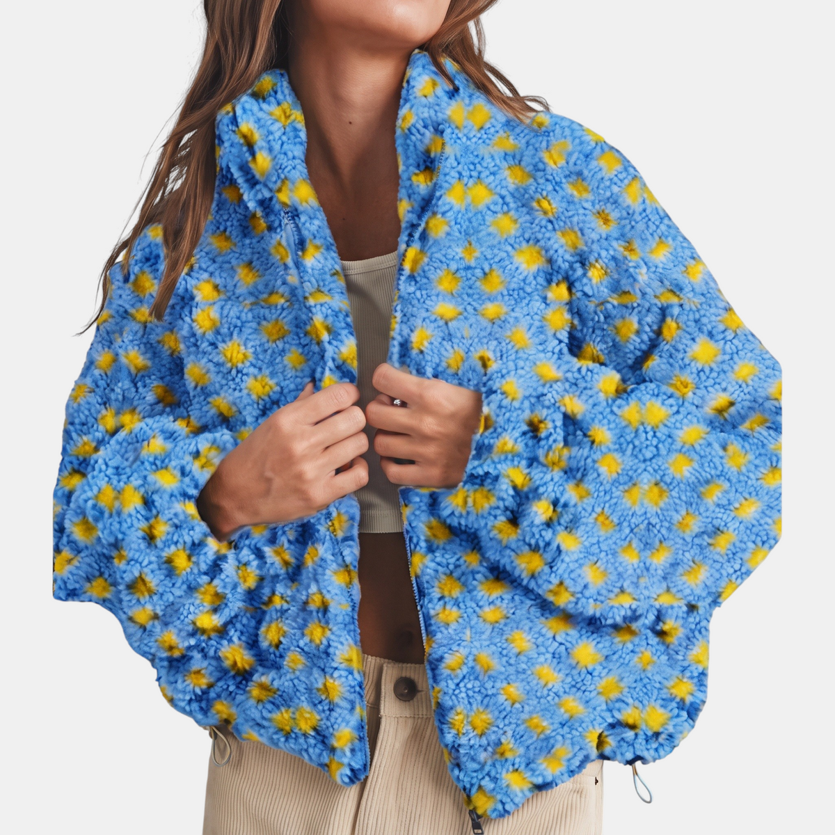 Women's Oversized Sherpa Fleece Zip-Up Jacket