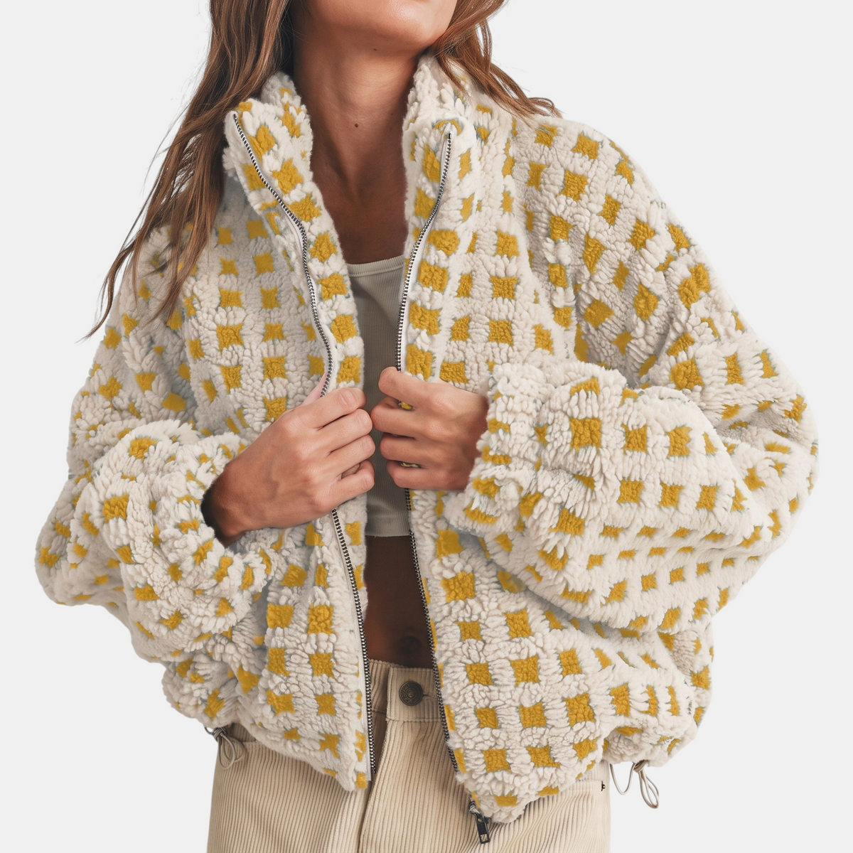Women's Oversized Sherpa Fleece Zip-Up Jacket