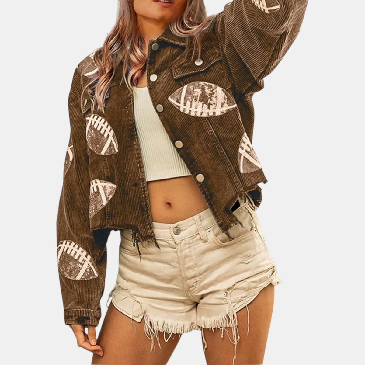 Women's Sequin Embroidered Cropped Cord Jacket