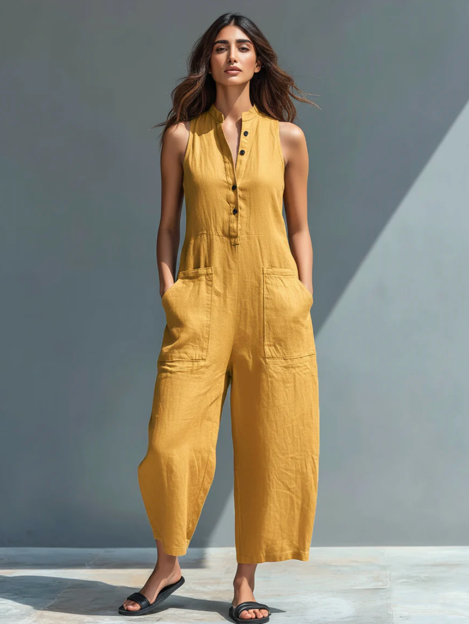 Nadine | Button-Front Linen Jumpsuit