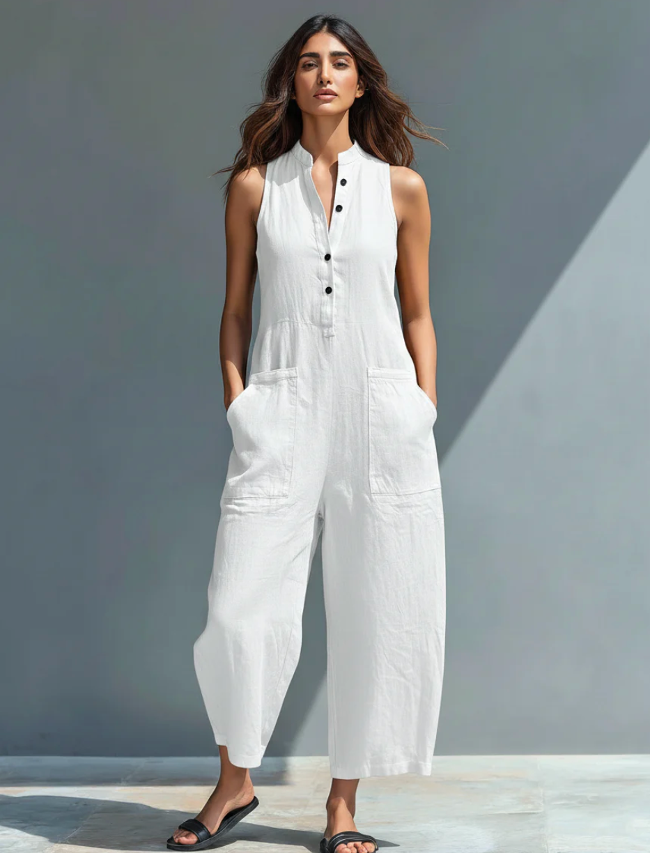 Nadine | Button-Front Linen Jumpsuit