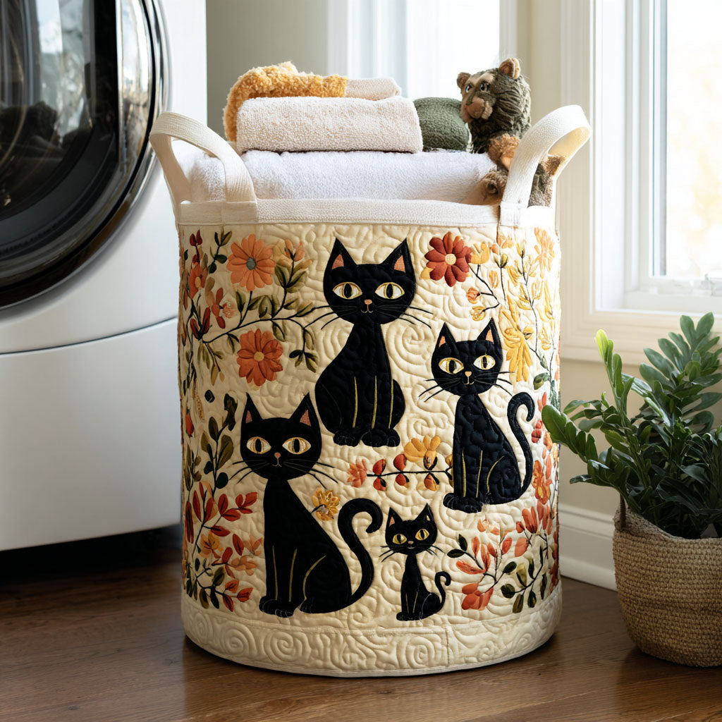 Ottilie™ | Cats in Bloom Quilted Laundry Basket
