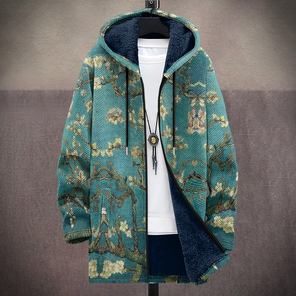 Annet | Hooded Cardigan with Artistic Print and Soft Lining