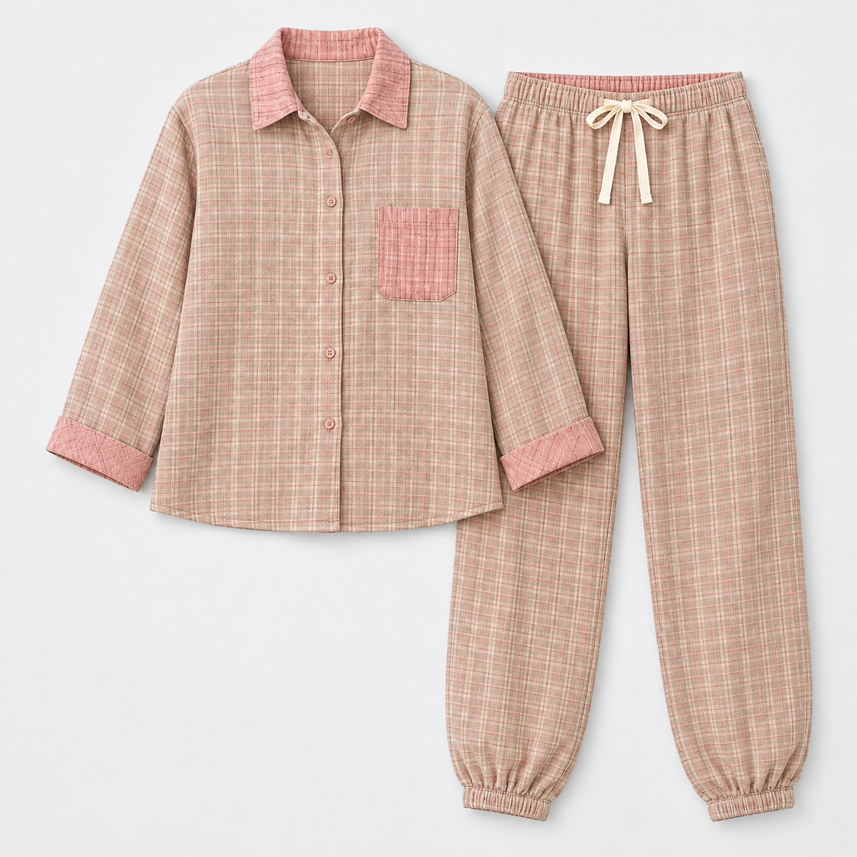 Marguerite | Checked Gauze Pajama Set
