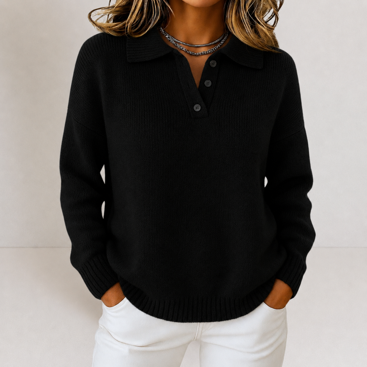 Knit Sweater with Polo Collar