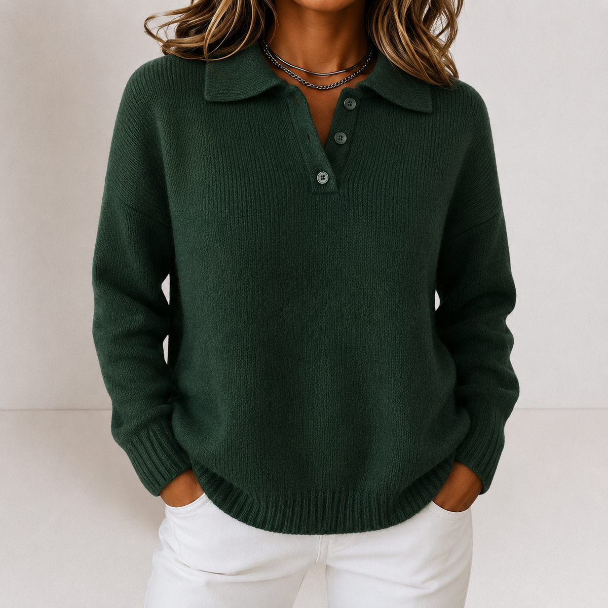Knit Sweater with Polo Collar