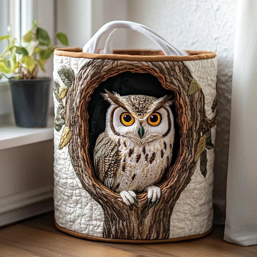 Clemency™ | Woodland Owl Quilted Laundry Basket