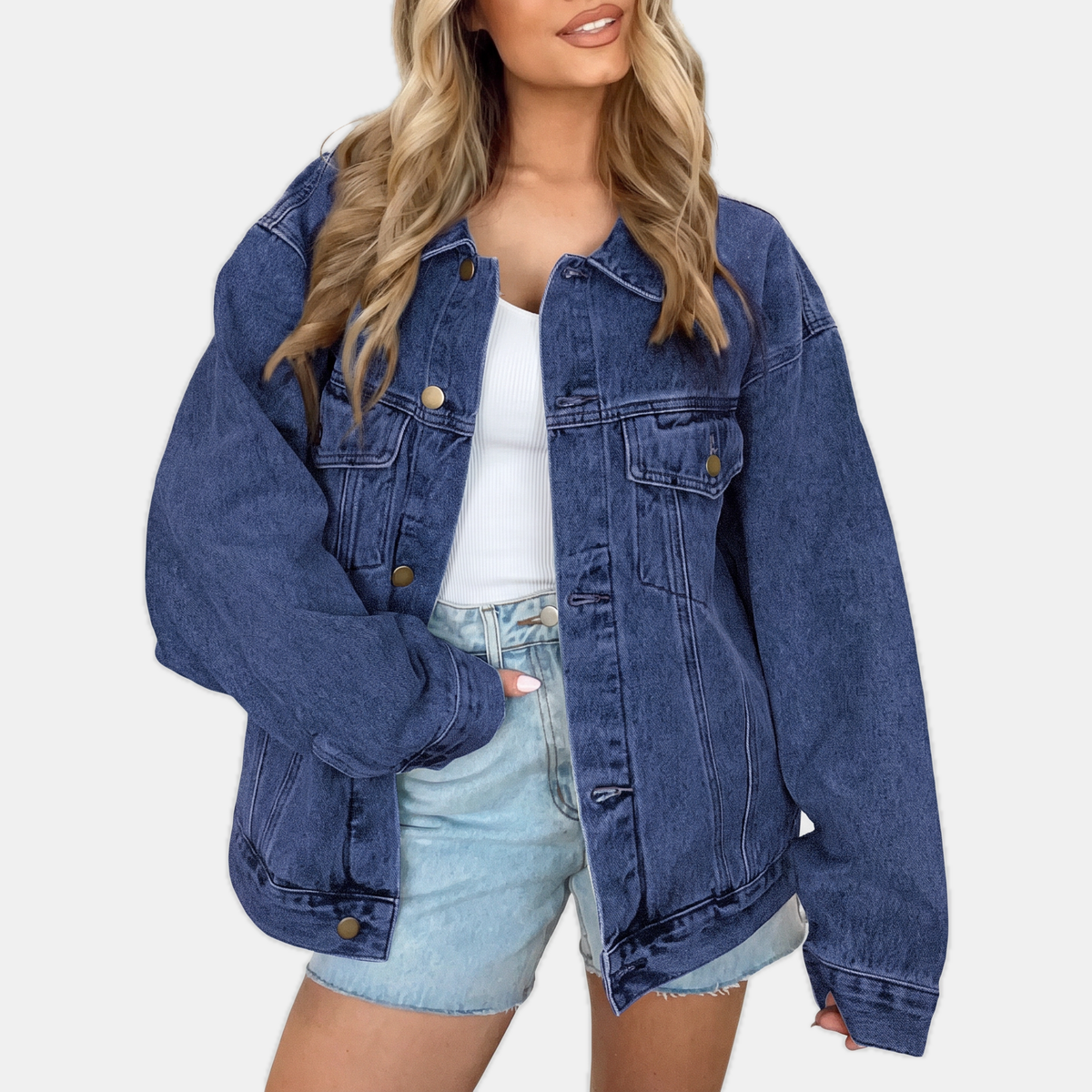 Women’s Oversized Denim Jacket with Snap Buttons