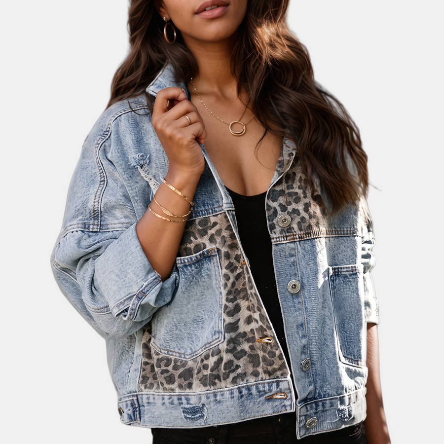Women's Patchwork Denim Jacket with Raw Hem Detail