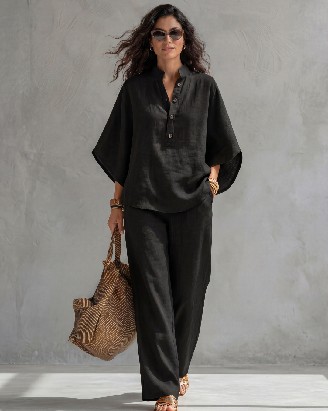 Elena | Two-Piece Set with Button-Front Blouse