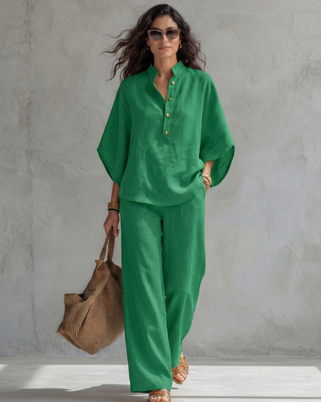 Elena | Two-Piece Set with Button-Front Blouse