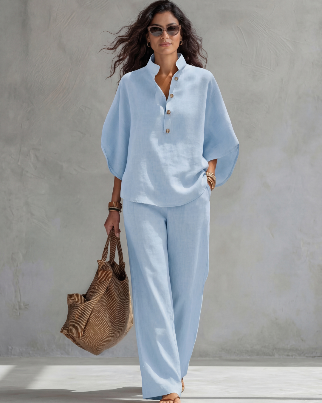 Elena | Two-Piece Set with Button-Front Blouse