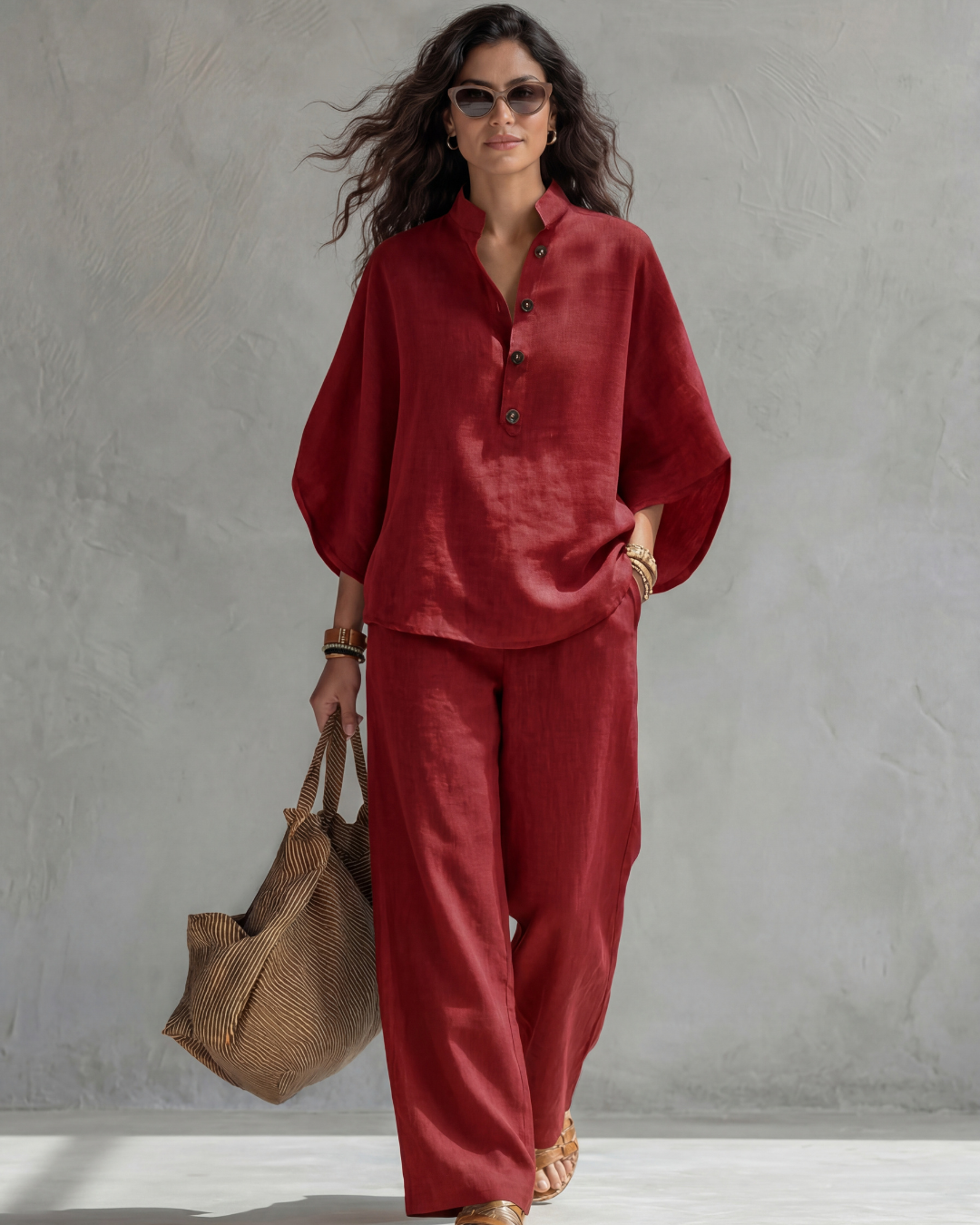 Elena | Two-Piece Set with Button-Front Blouse