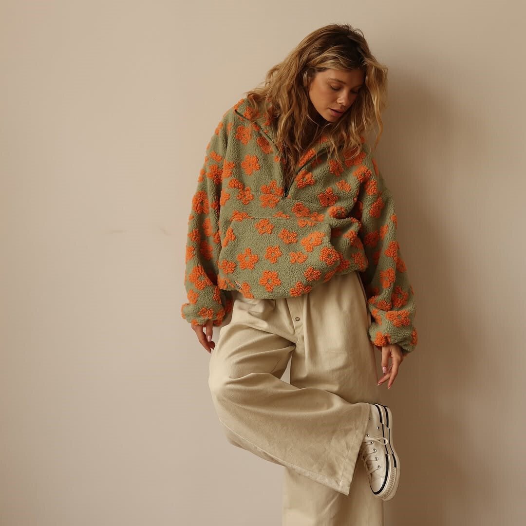 Oversized Floral Teddy Fleece Jacket