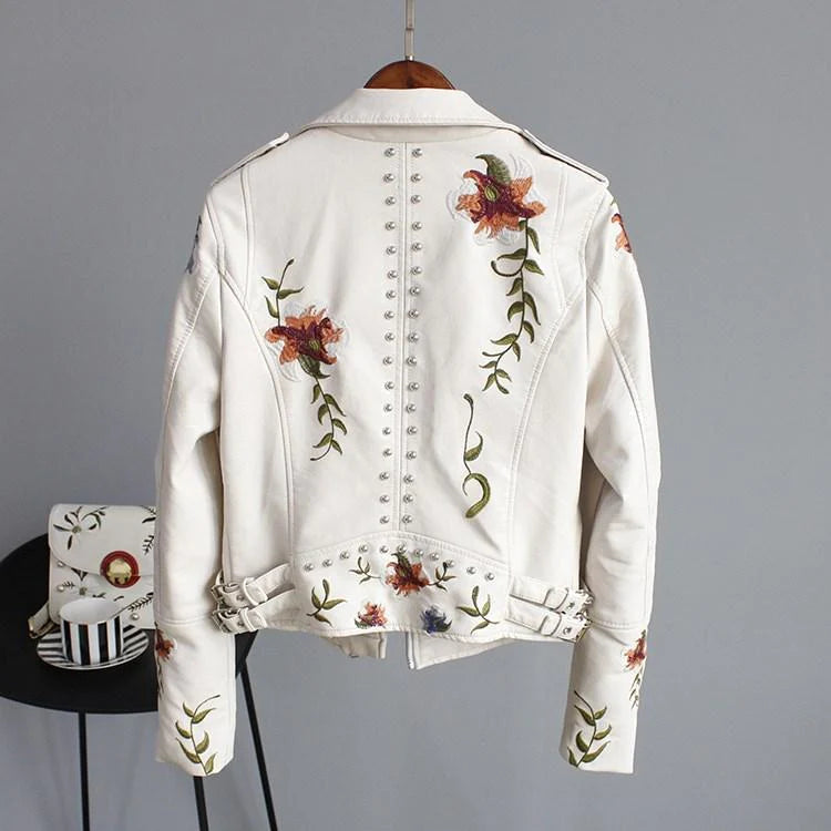 Minerva | Leather Jacket with Embroidery