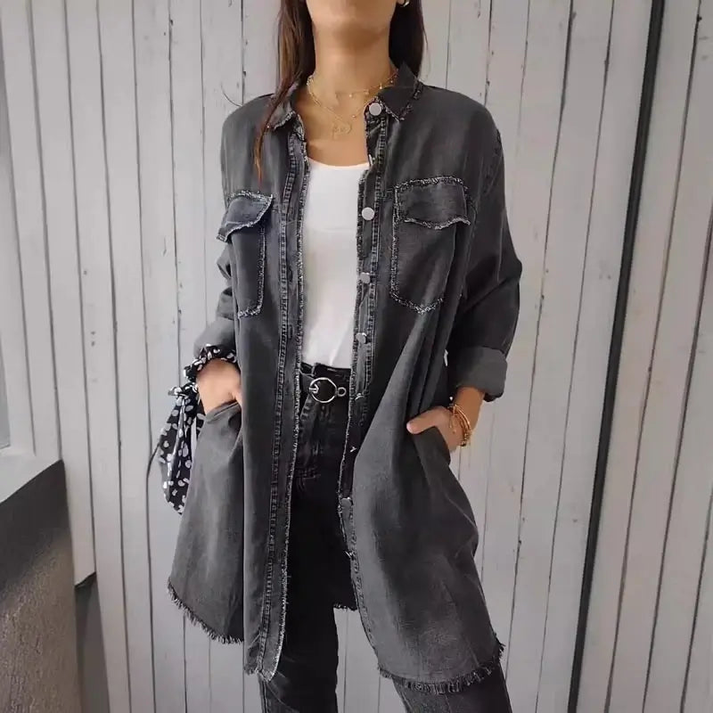 Julietta | Long women's denim Jacket, versatile to combine.