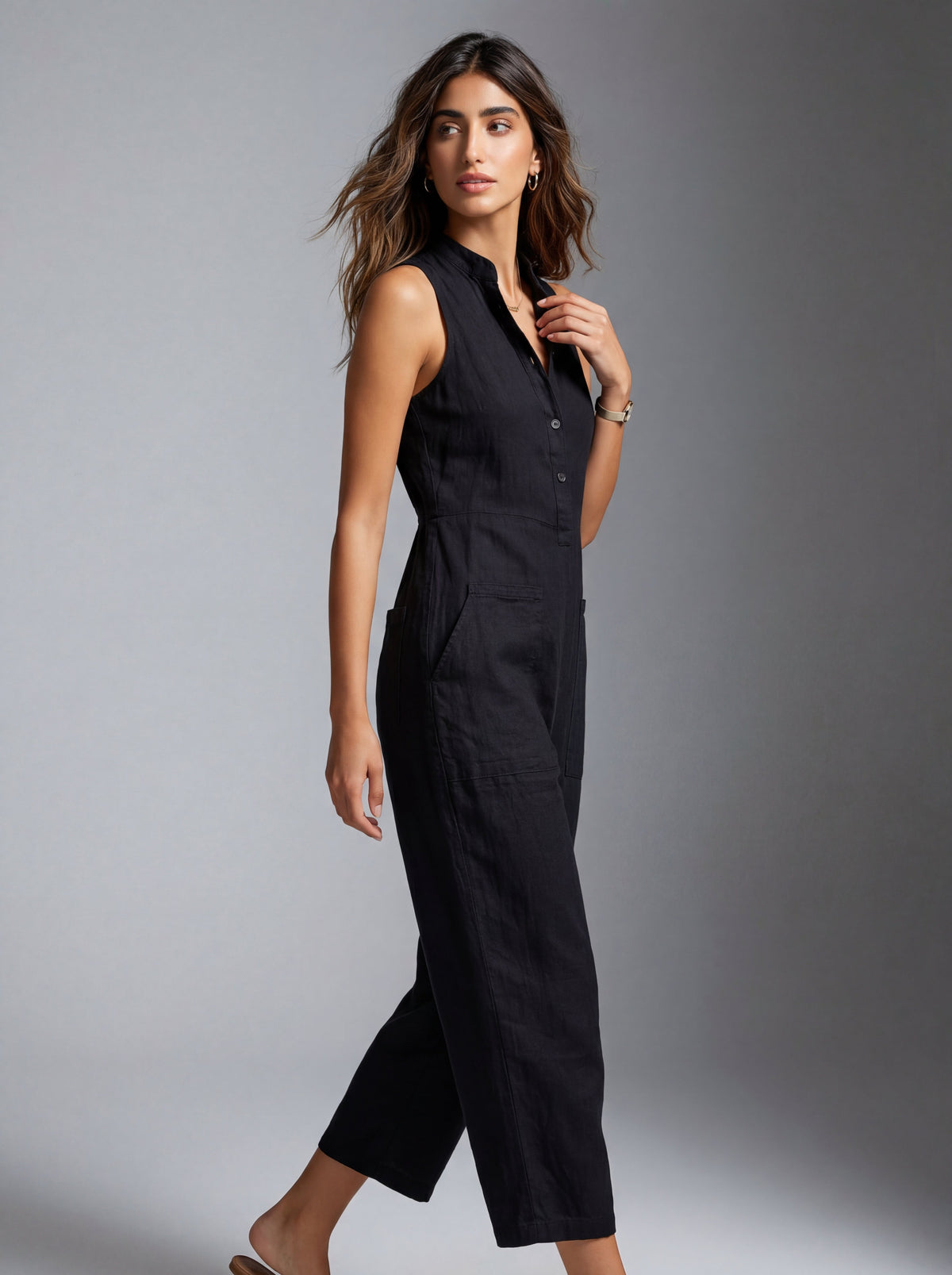 Nadine | Button-Front Linen Jumpsuit