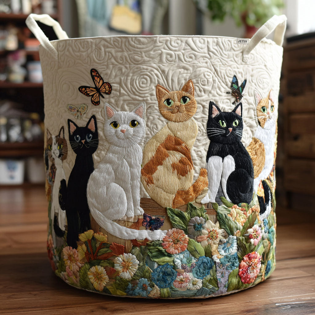 Mariette™ | Garden Cats Quilted Laundry Basket