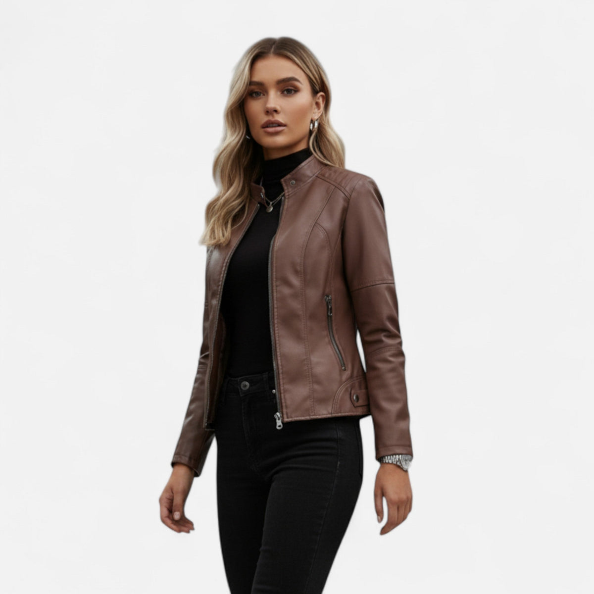 Zuri | Cropped Zip-Up Leather Jacket For Women