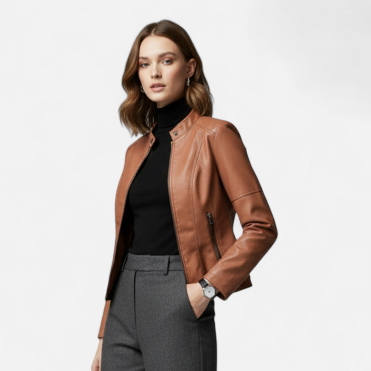Zuri | Cropped Zip-Up Leather Jacket For Women