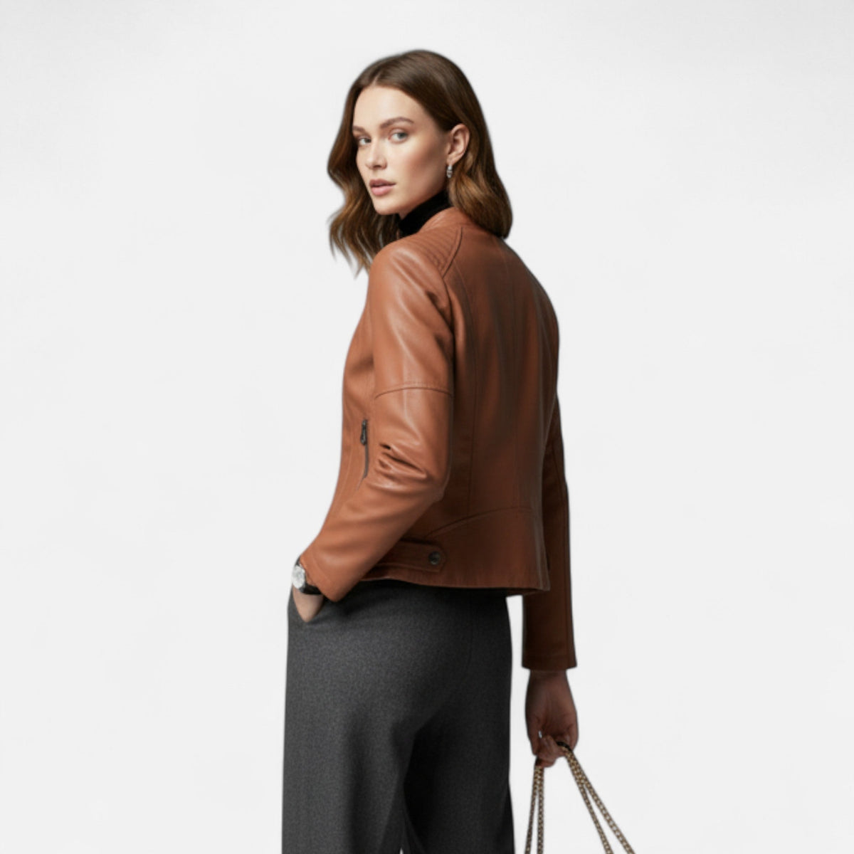 Zuri | Cropped Zip-Up Leather Jacket For Women