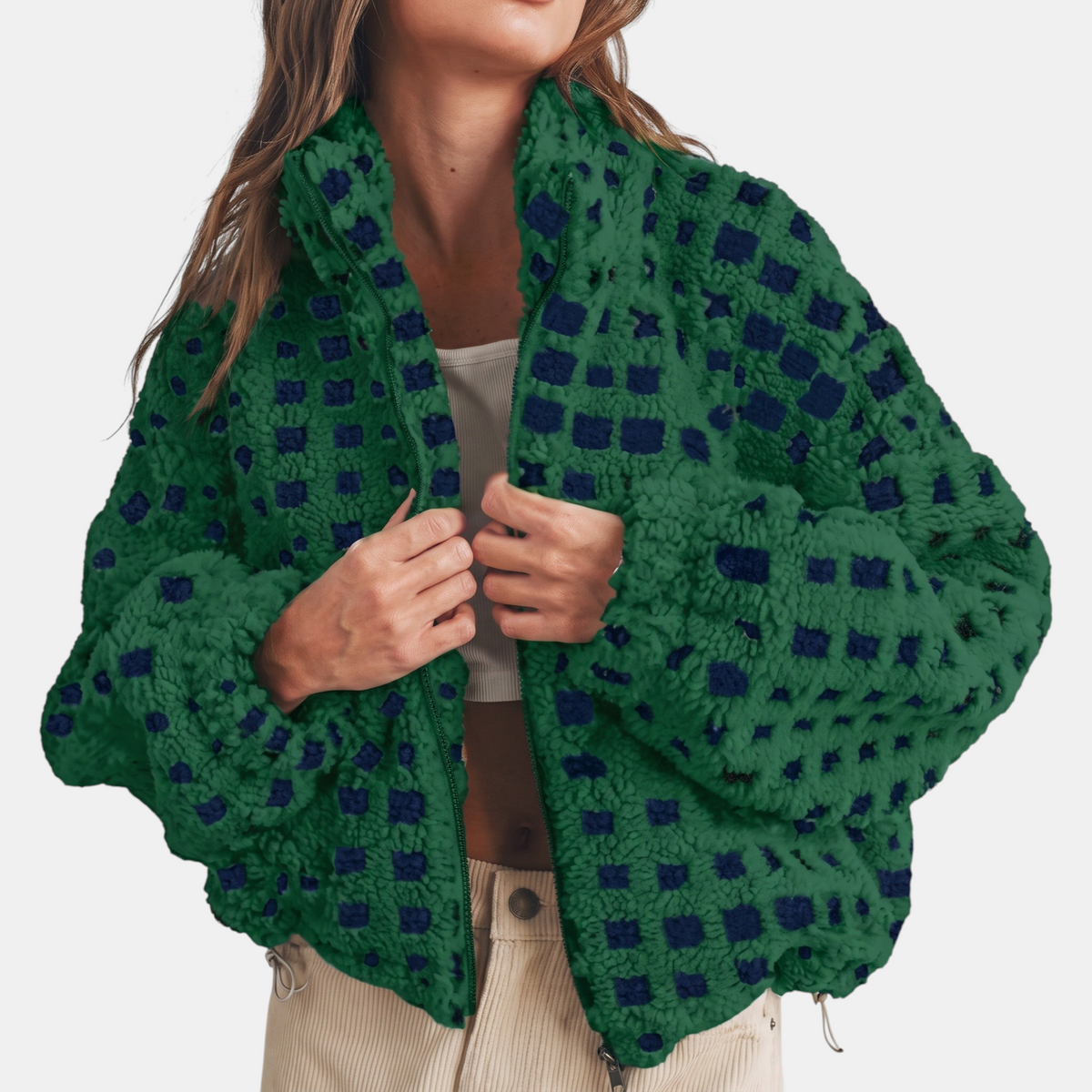 Women's Oversized Sherpa Fleece Zip-Up Jacket