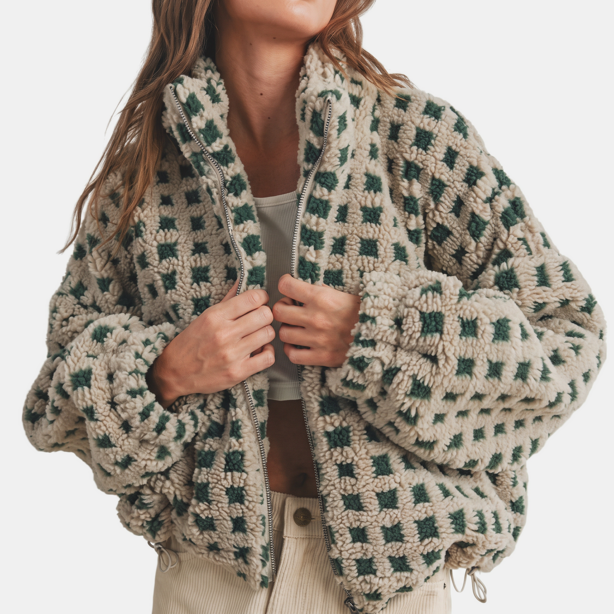 Women's Oversized Sherpa Fleece Zip-Up Jacket