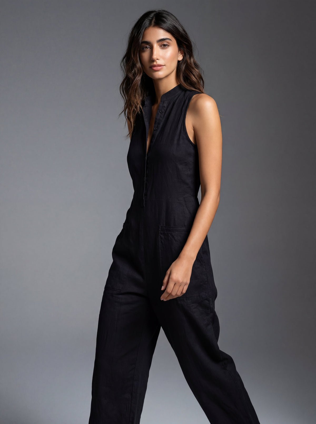 Nadine | Button-Front Linen Jumpsuit