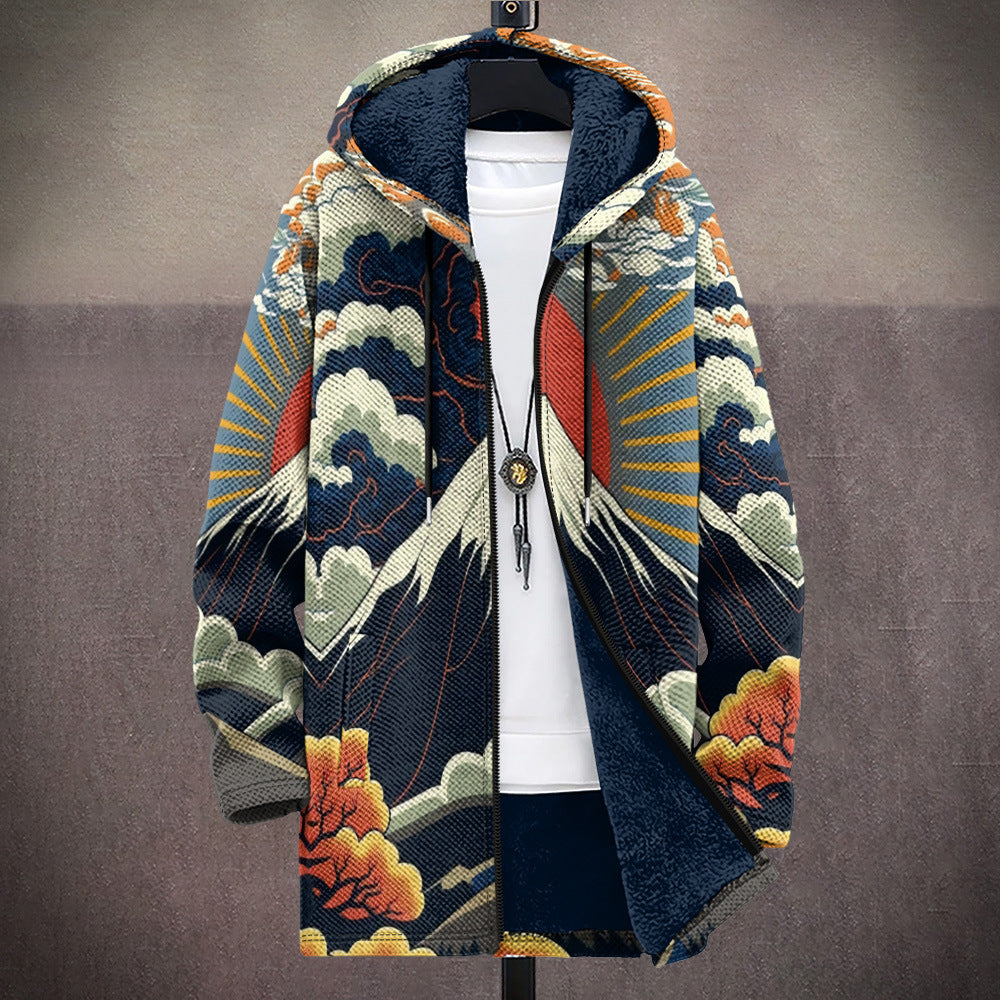 Rozelien | Hooded Cardigan with Artistic Print and Soft Lining
