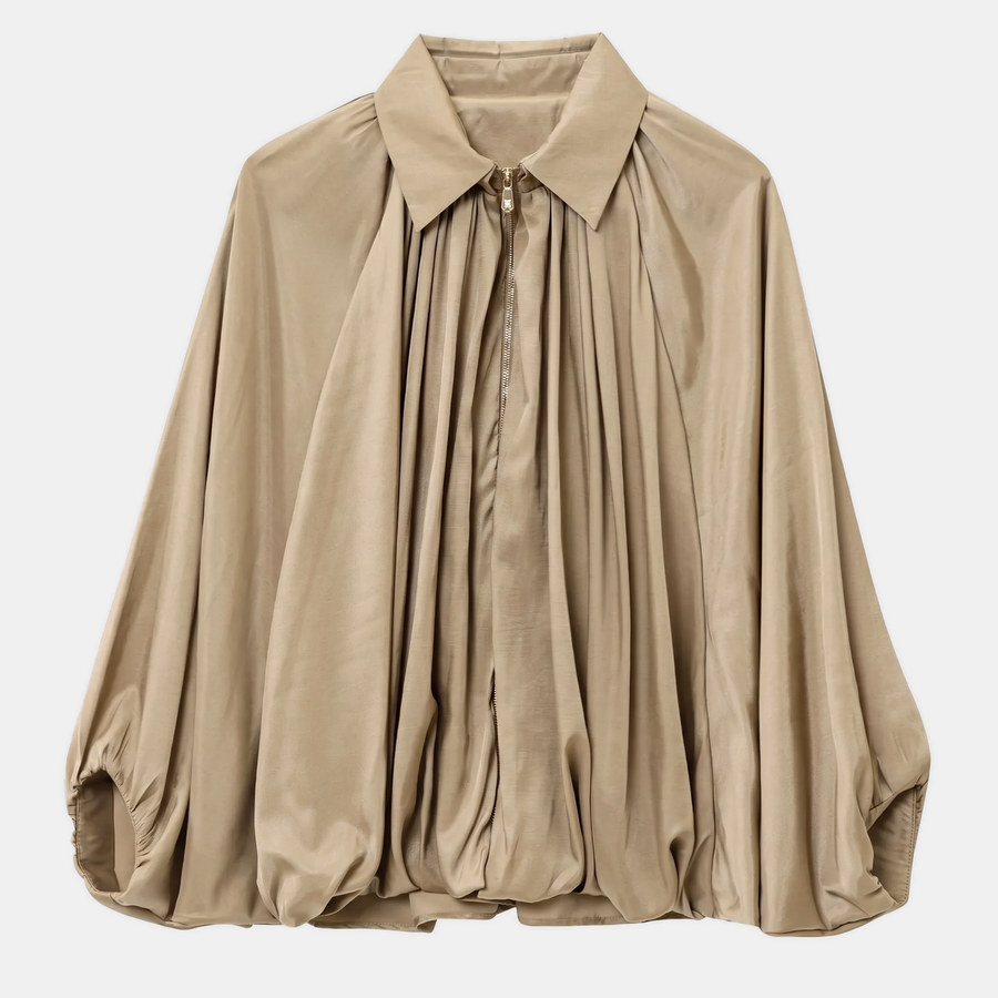 Women's Bomber Jacket with Balloon Sleeves and Zipper in Plus Size