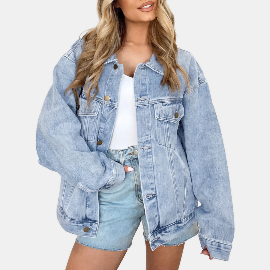 Women’s Oversized Denim Jacket with Snap Buttons