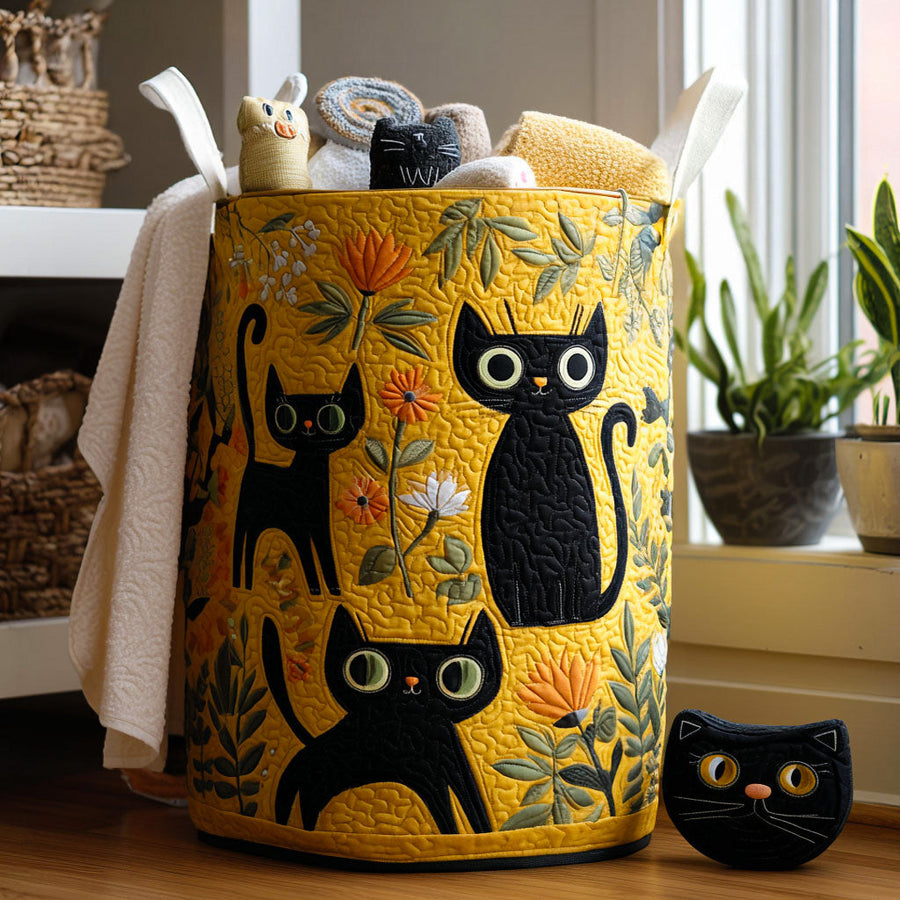 Theodora™ | Black Cats Quilted Laundry Basket