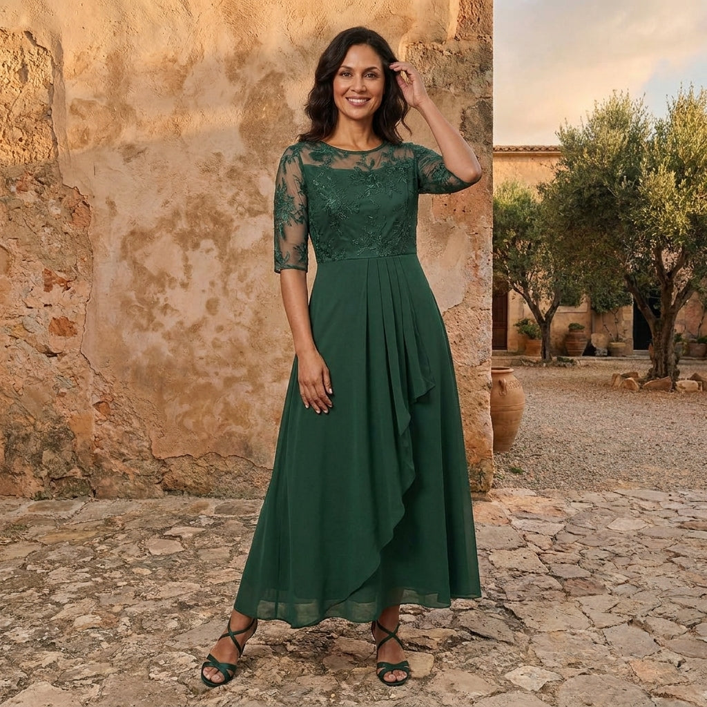 Lorenza | Abito Donna in Chiffon con Corpetto in Pizzo