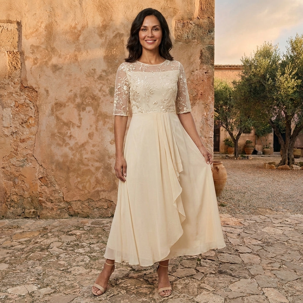 Lorenza | Abito Donna in Chiffon con Corpetto in Pizzo