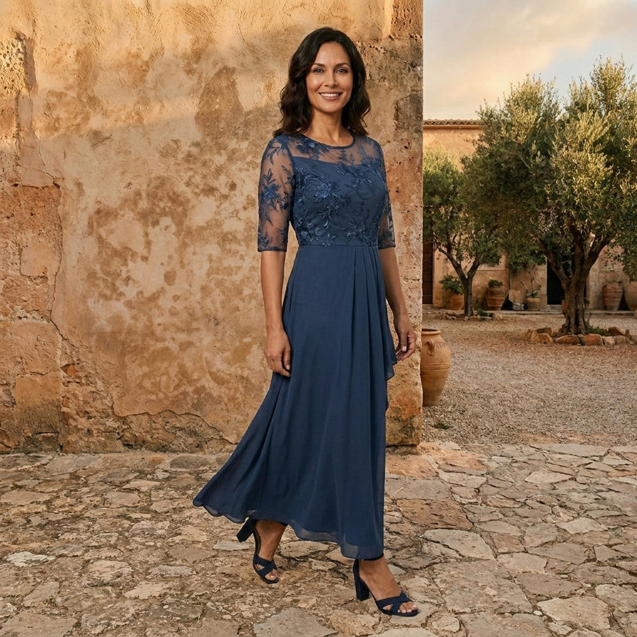 Lorenza | Abito Donna in Chiffon con Corpetto in Pizzo