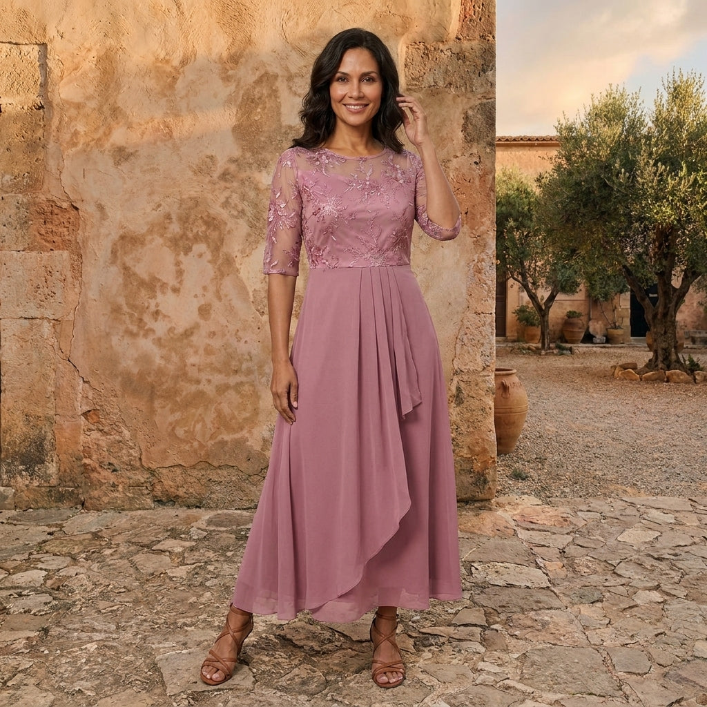 Lorenza | Abito Donna in Chiffon con Corpetto in Pizzo