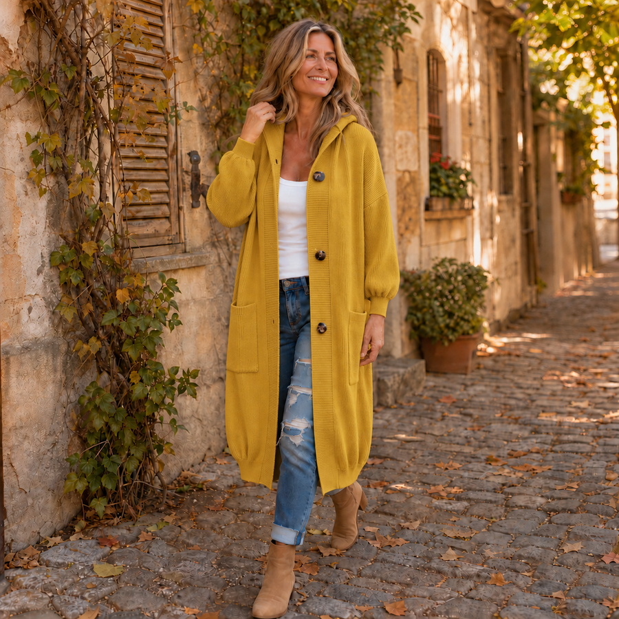 Coziva – Hooded Button-Front Knit Cardigan