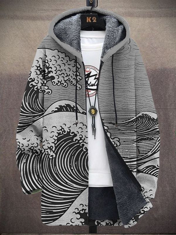 Greet | Hooded Cardigan with Artistic Print and Soft Lining