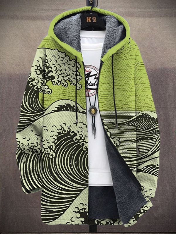 Greet | Hooded Cardigan with Artistic Print and Soft Lining