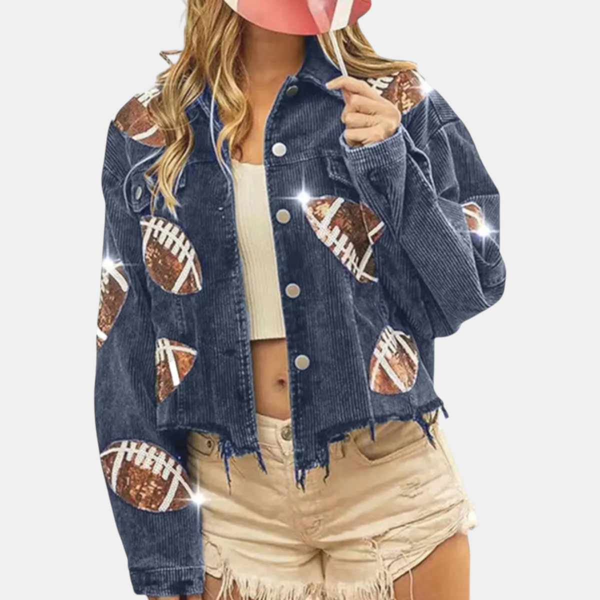 Women's Sequin Embroidered Cropped Cord Jacket