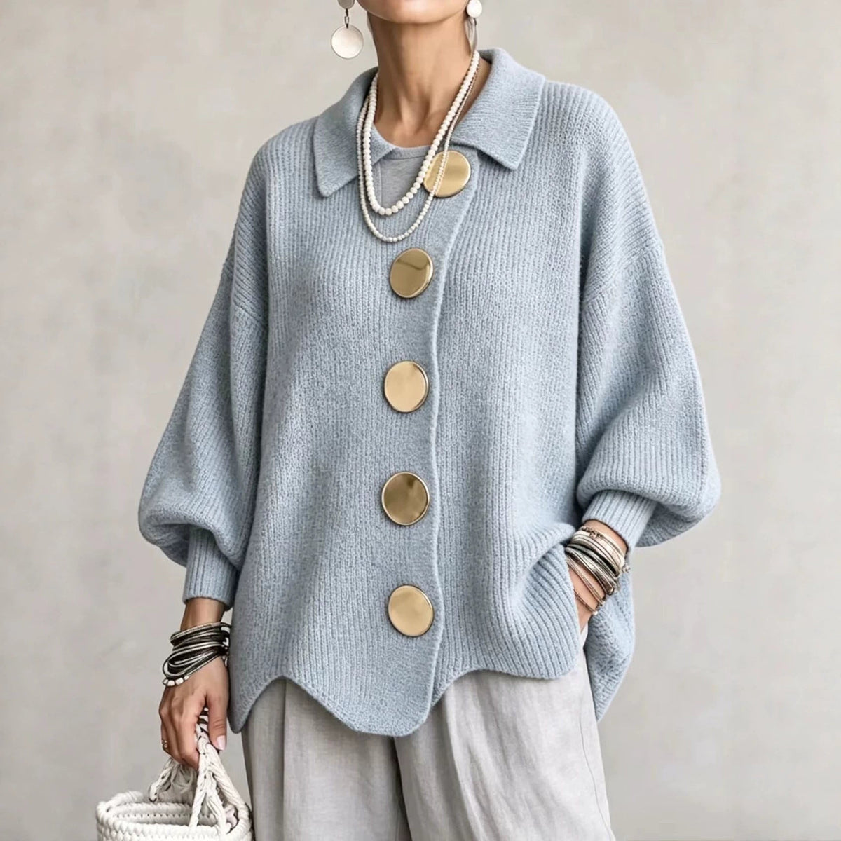 Oversized Collared Knit Cardigan