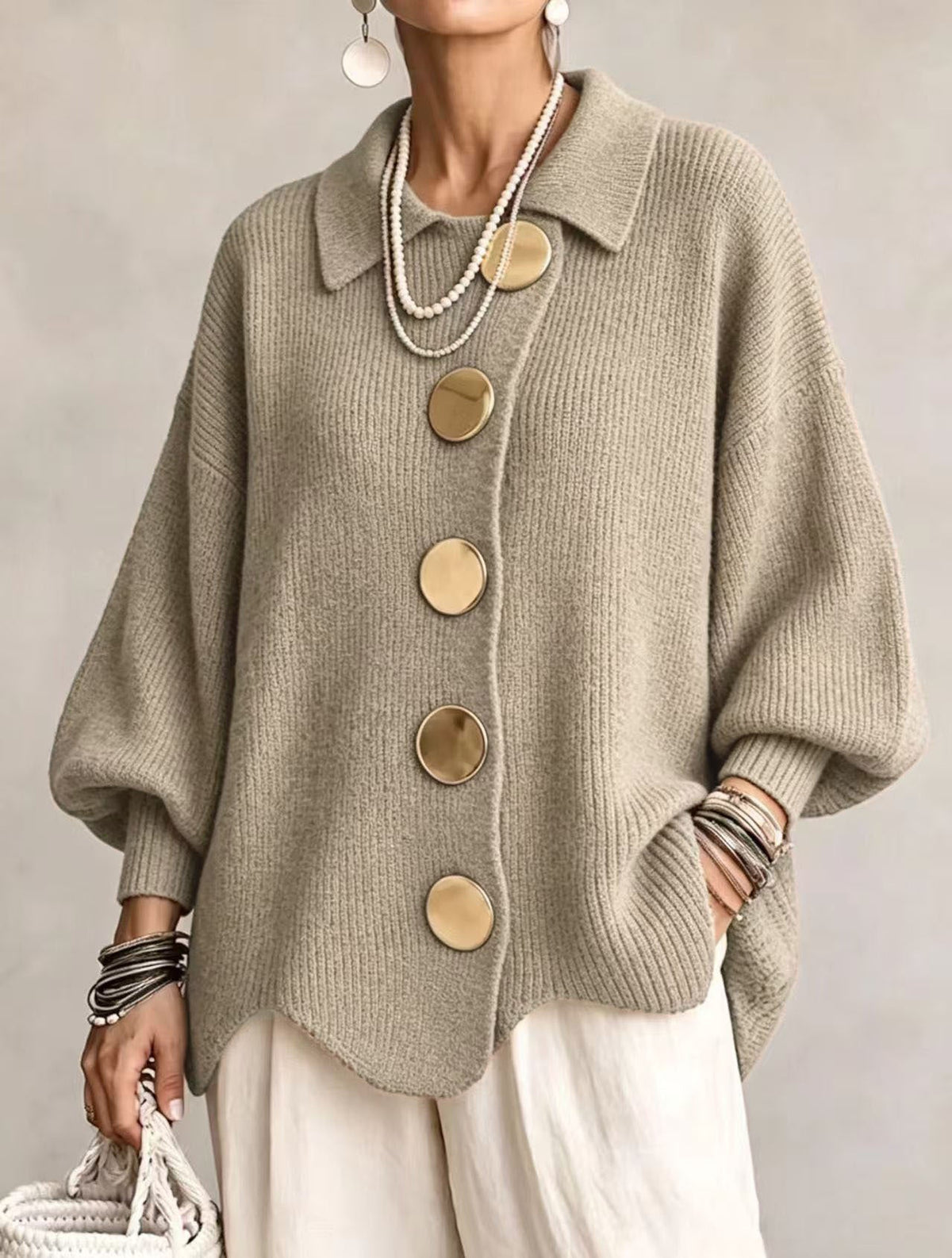 Oversized Collared Knit Cardigan