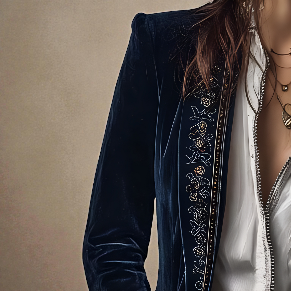 Narla | Luxurious Velvet Jacket with Artistic Embellishments