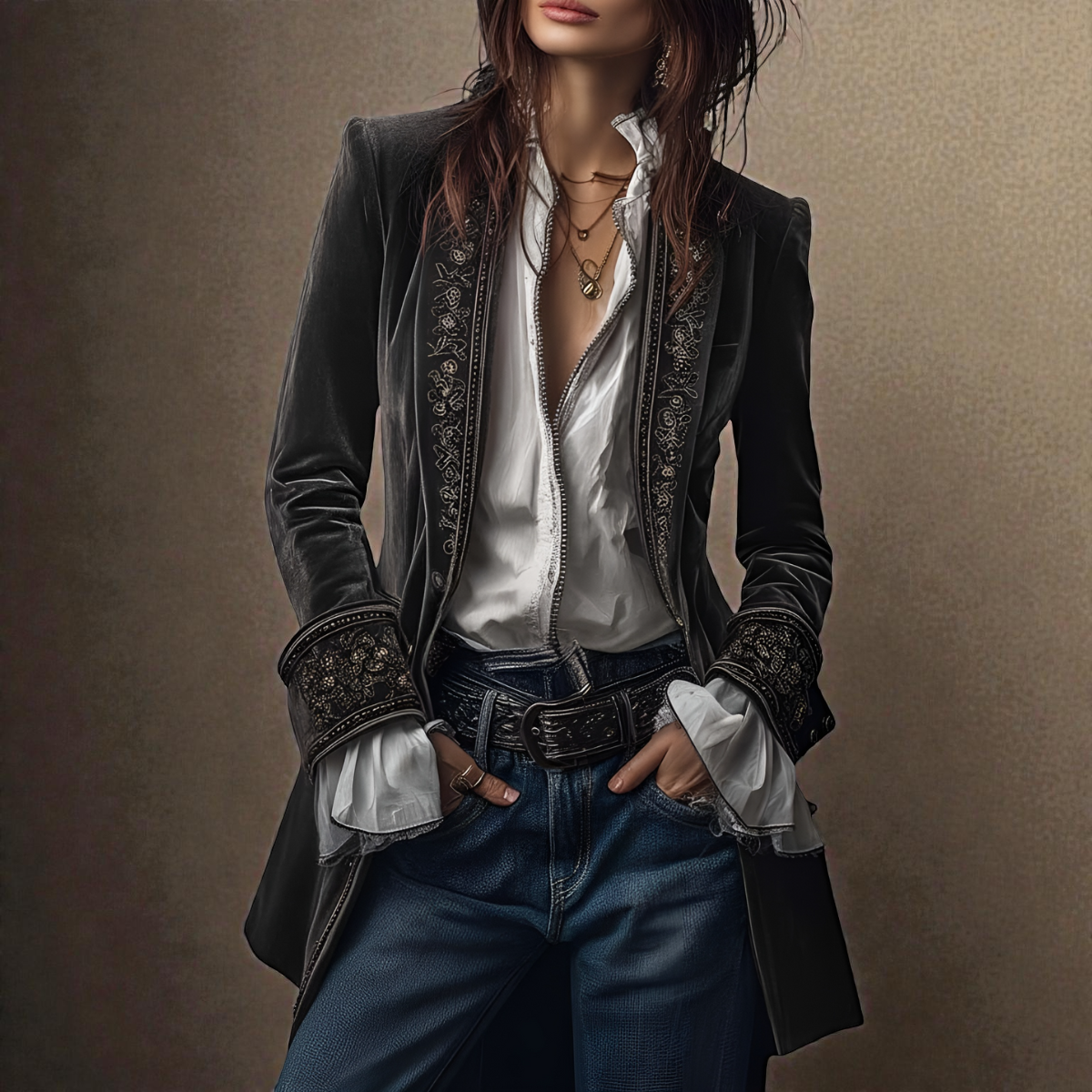 Narla | Luxurious Velvet Jacket with Artistic Embellishments
