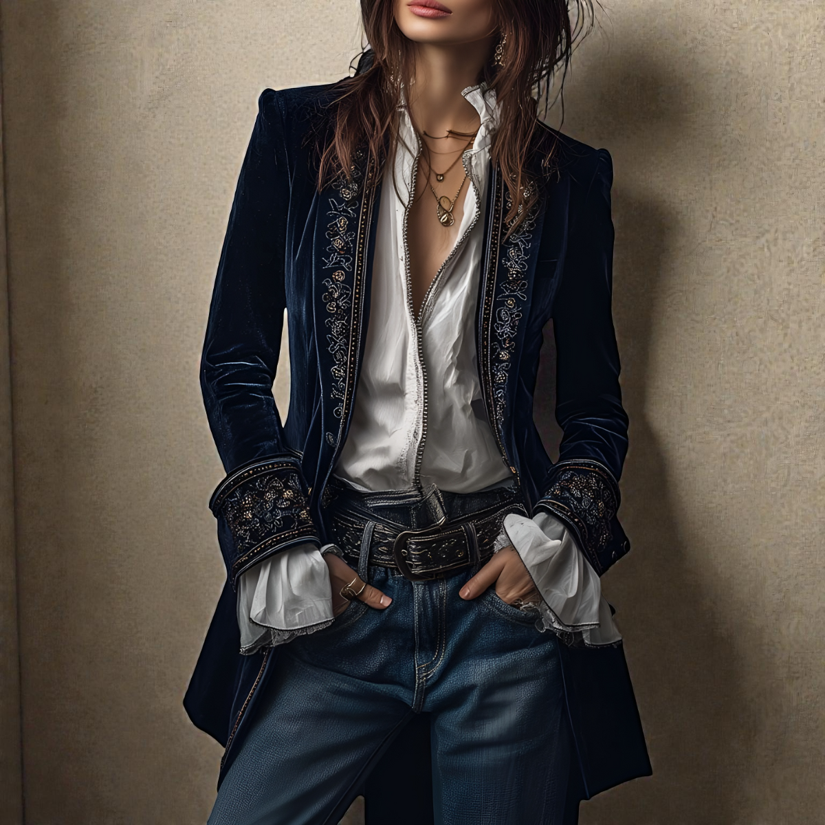Narla | Luxurious Velvet Jacket with Artistic Embellishments