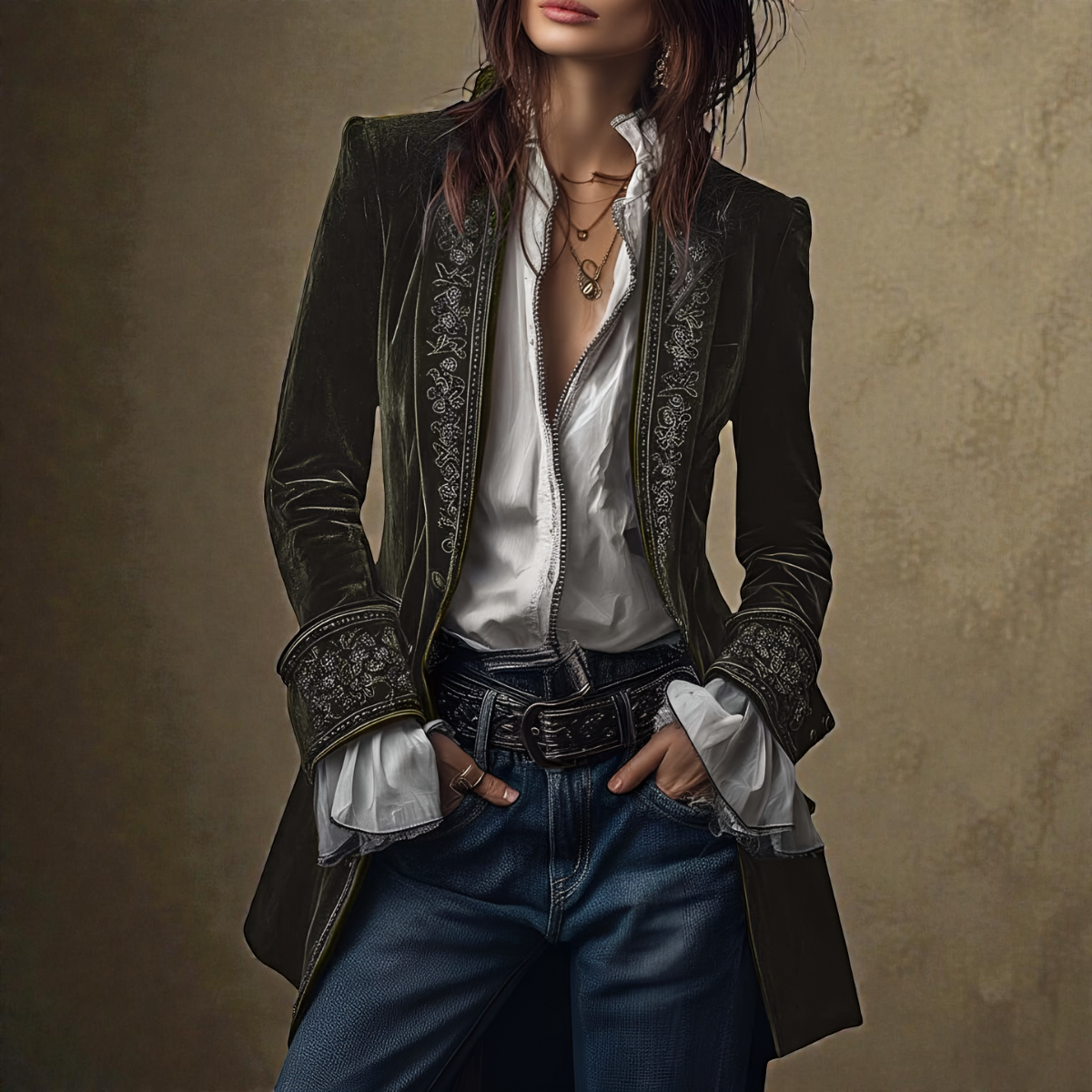 Narla | Luxurious Velvet Jacket with Artistic Embellishments