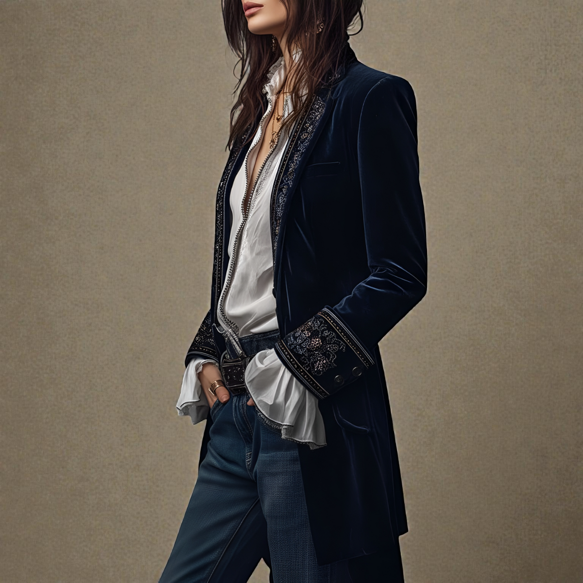 Narla | Luxurious Velvet Jacket with Artistic Embellishments