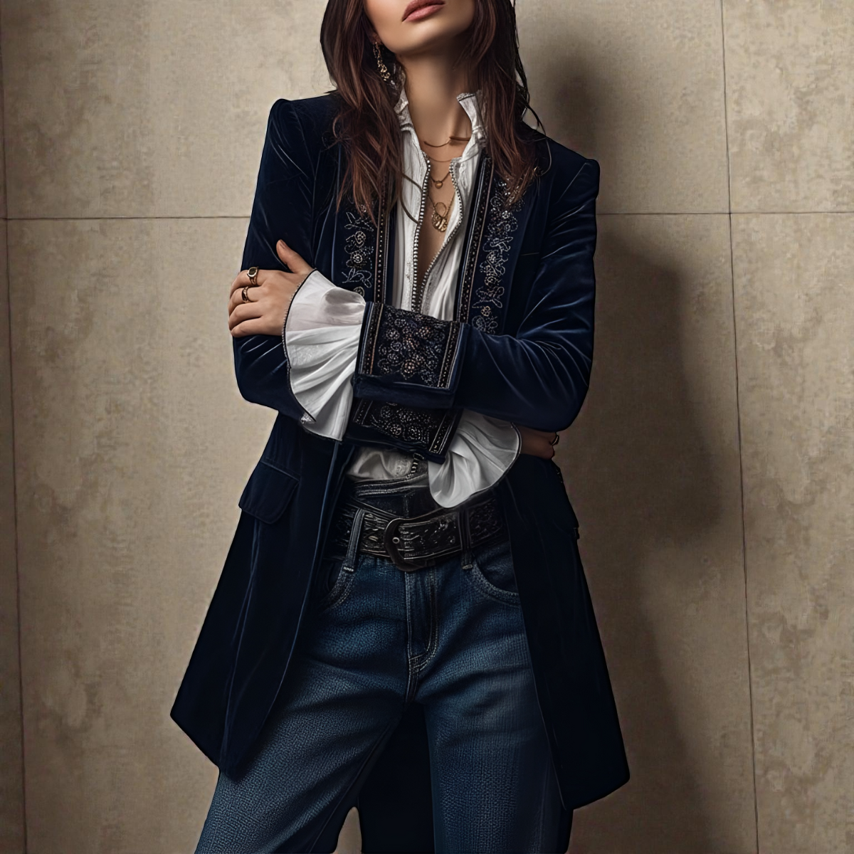 Narla | Luxurious Velvet Jacket with Artistic Embellishments