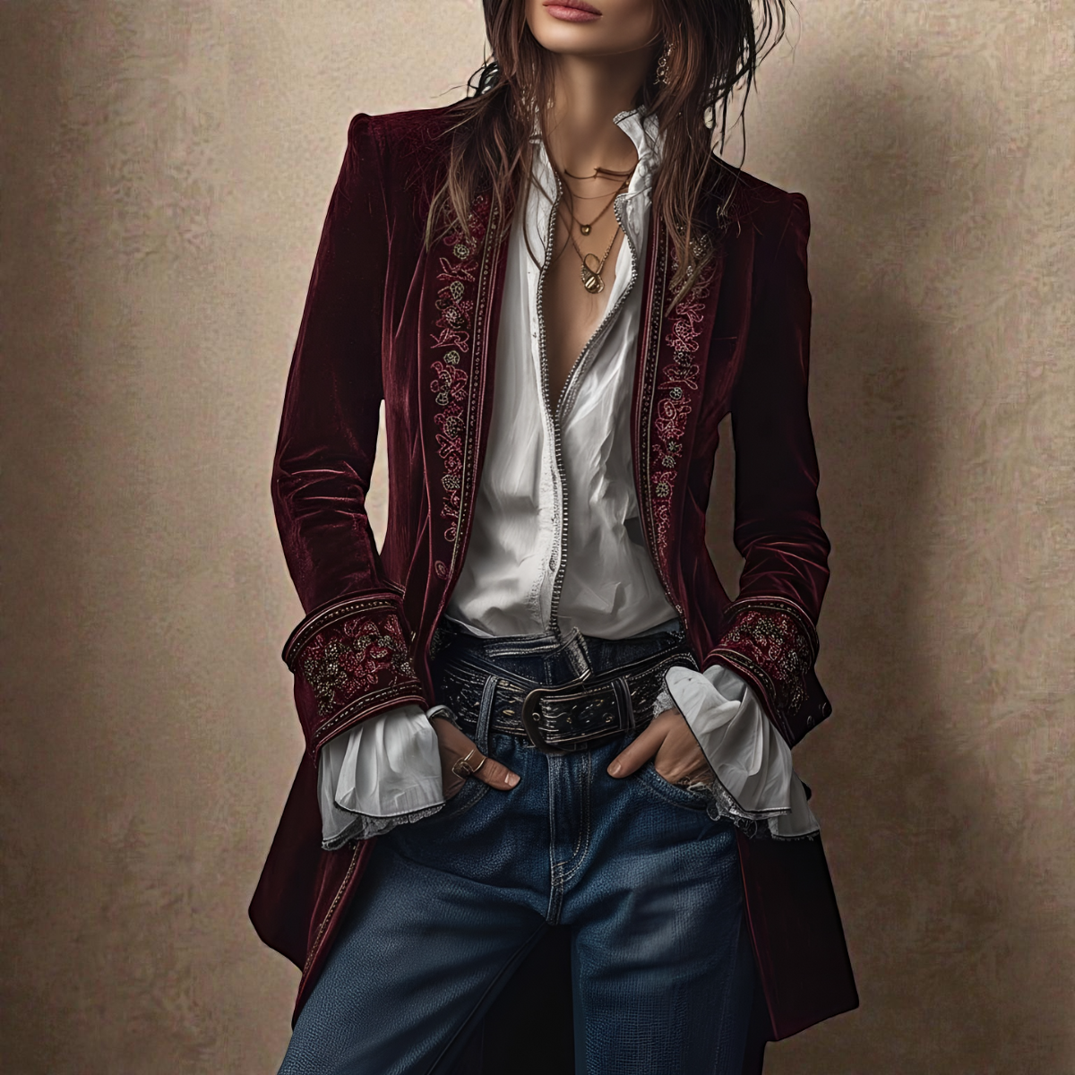 Narla | Luxurious Velvet Jacket with Artistic Embellishments