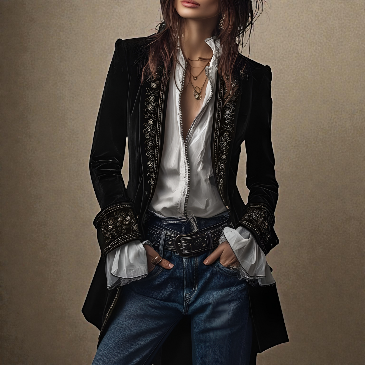 Narla | Luxurious Velvet Jacket with Artistic Embellishments